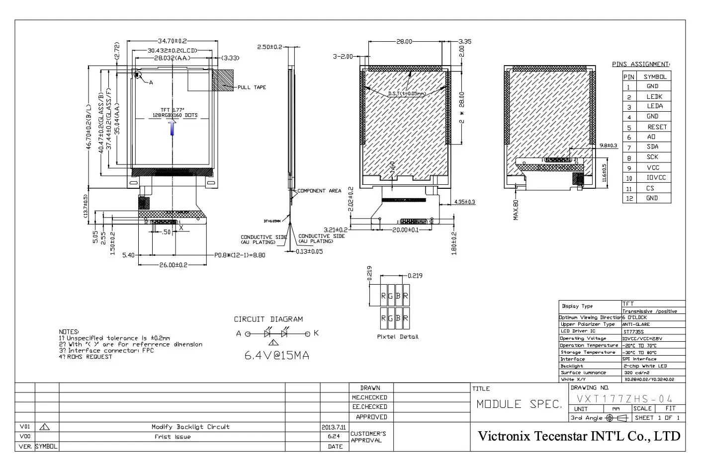 1.77 inch 128x160 TFT Module