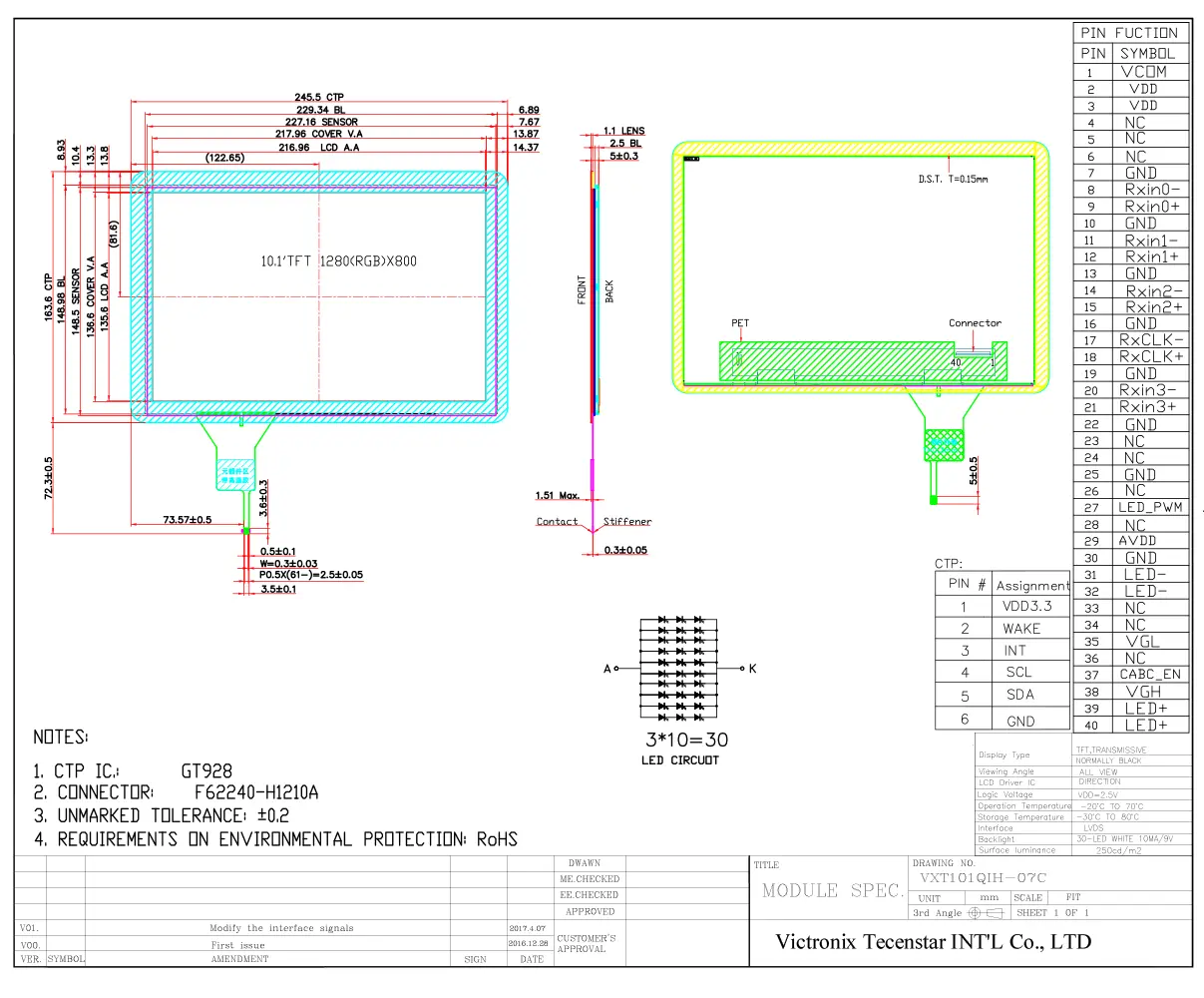 10.1 inch HD Capacitive Touch IPS TFT Module